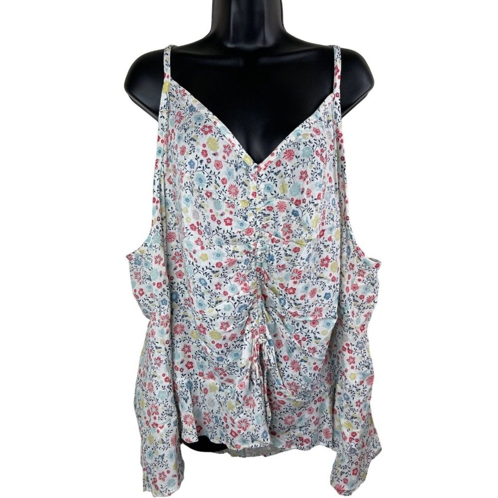 Sonoma Tank Top Womens Plus Size 3X White Floral Shirred Front Rayon NWOT V Neck - Picture 1 of 10